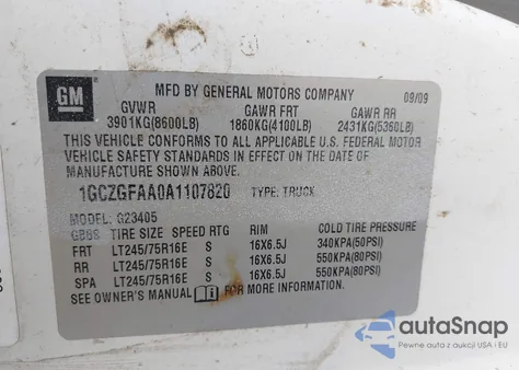 2010 Chevrolet Express 2500 Work Van from USA, damaged, VIN 1GCZGFAA0A1107820